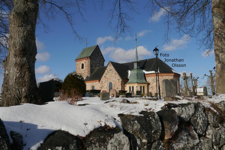 church with snow on ground