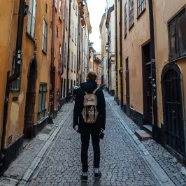 Stockholm Old Town street With Visitor