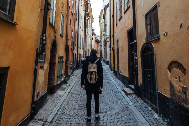 Stockholm Old Town street With Visitor