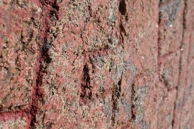 a close up of a brick building