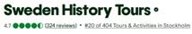 Good Reviews for Stockholm City Tours Sweden History Tours a 4.8-star rating from 324 reviews.